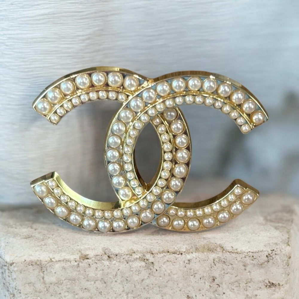 Upcycled Stamped Brooch - Gold and White